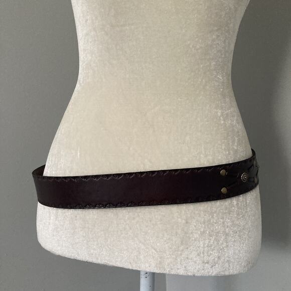FOSSIL Brown Leather Belt Embossed Studded Southwest western boho Women's Medium - Picture 6 of 15